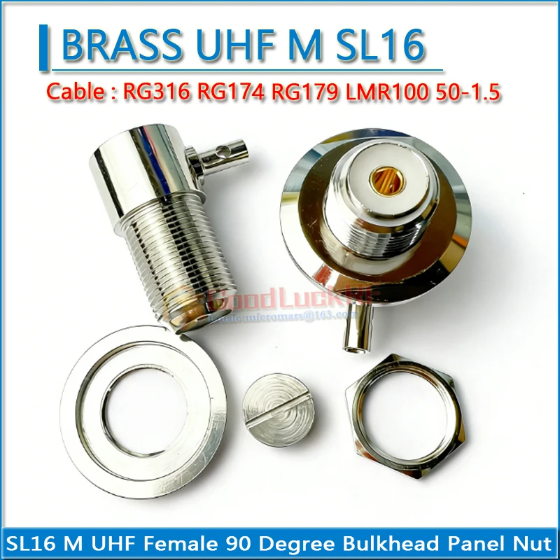 PL259 SO239 SL16 M UHF Female Bulkhead Panel Nut 90 Degree Ｗelding Solder RG316 RG174 RG179 LMR100 Cable RF Connector Adapter