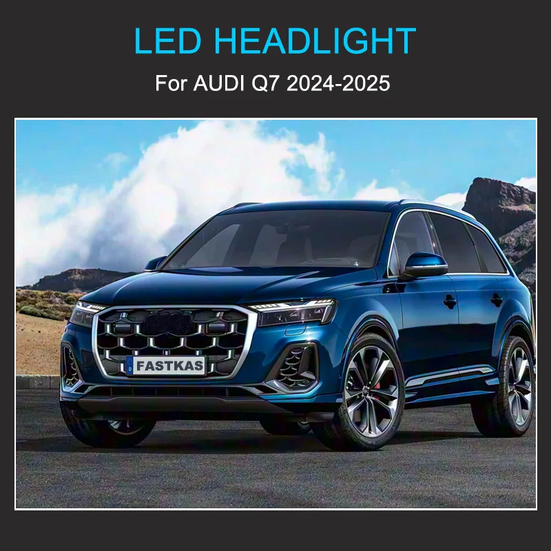 1 Pair LED Upgrade Headlight for Audi Q7 2024 2025 Headlights Plug and Play with Full LED Turning DRL Upgrade Head Lamps