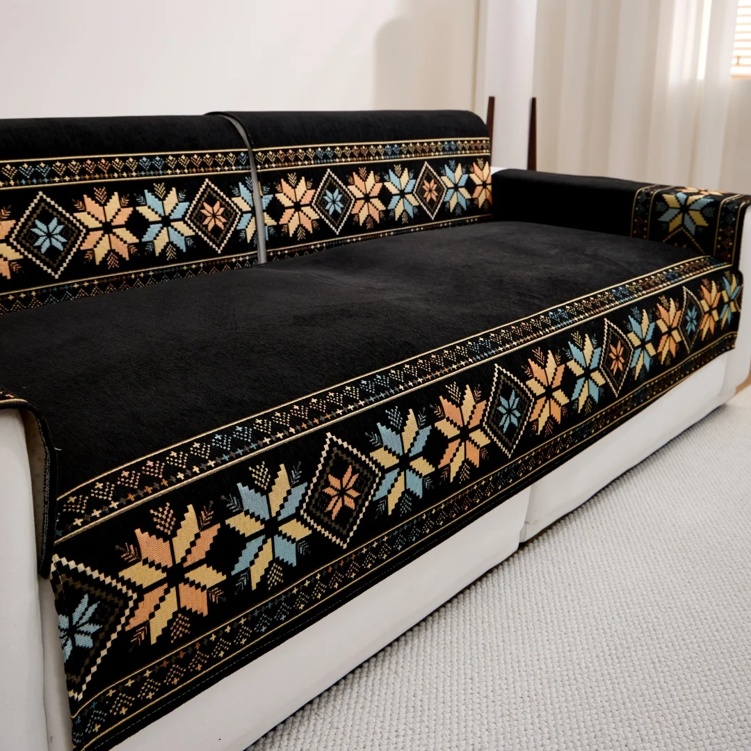 1 Stück Bohemian Jacquard Chenille Sofa Handtuch Boho Stil Sofabezug für alle Jahreszeiten Wohnzimmer Couch Möbelschutz Dekor – Detail 11