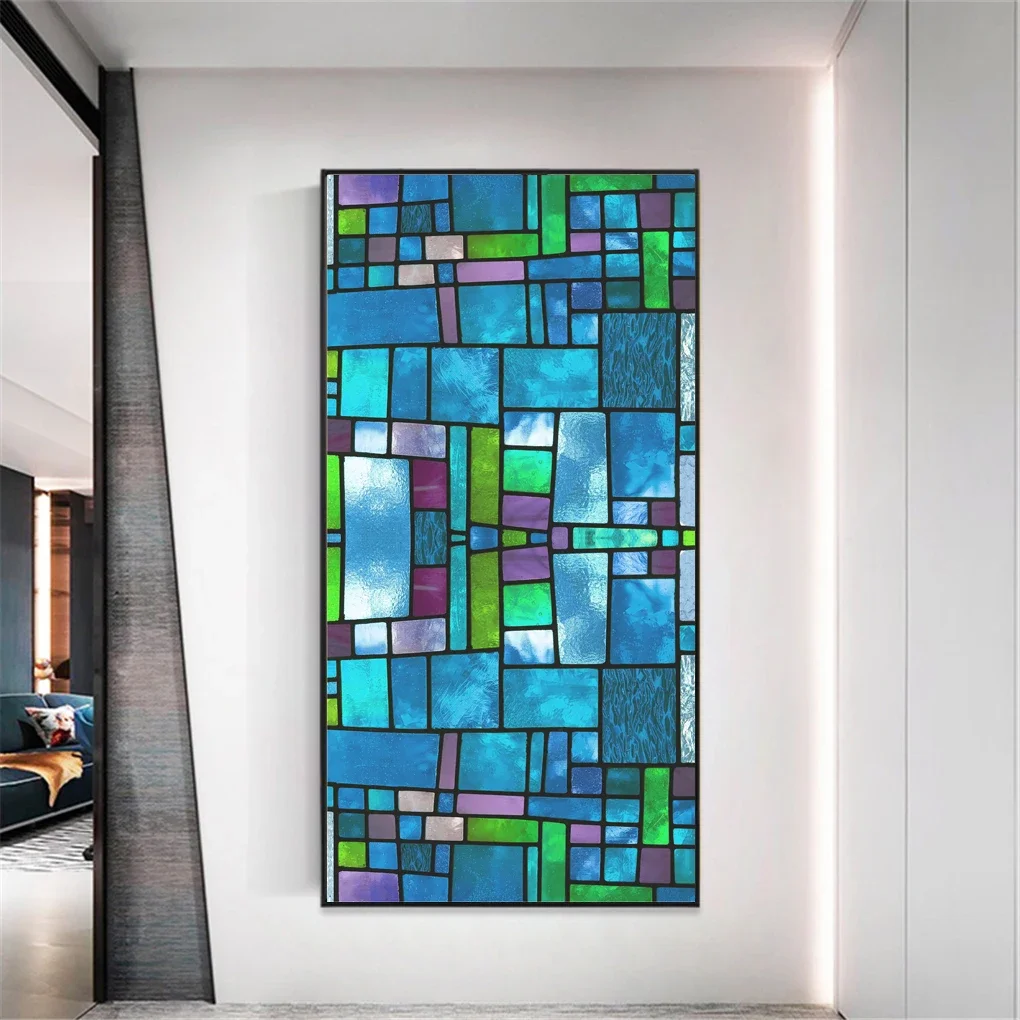 Privacy Windows Film Decorative Color Brick Stained Glass Window Stickers No Glue Static Cling Frosted Window cling 34