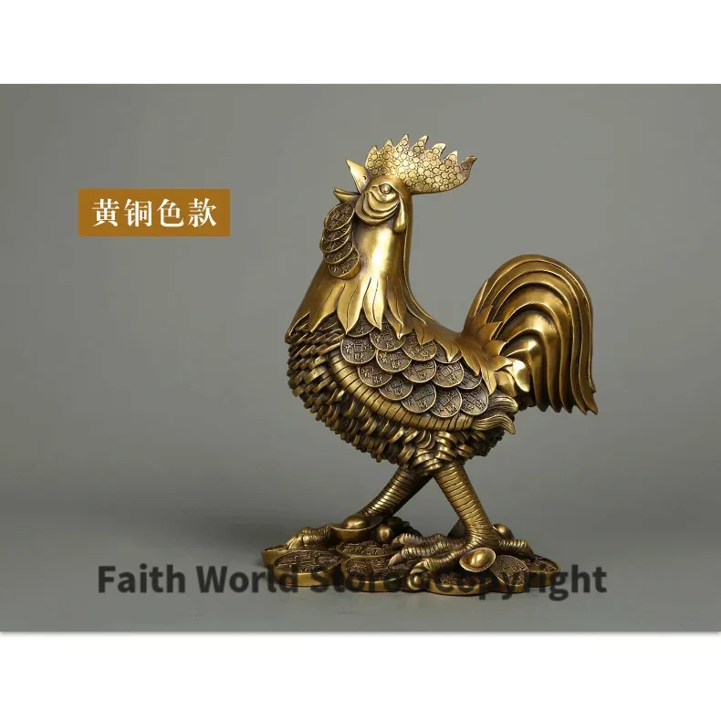 24 CM HOME business company efficacious Mascot Talisman Money Drawing GOLD Fortune Cock Rooster copper FENG SHUI statue