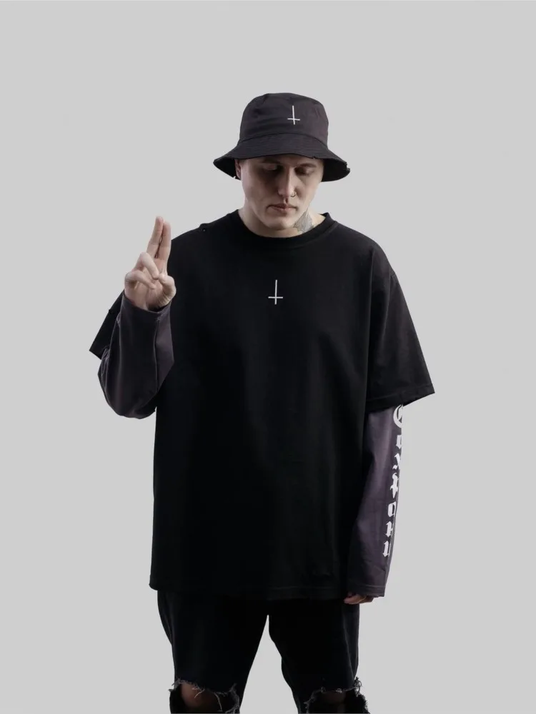 الهيب هوب المتضخم الشارع الشهير المرأة التي شيرت Harajuku CMH الجرافيك طباعة الملابس الجمالية وهمية قطعتين طويلة الأكمام قميص القوطي Y2k