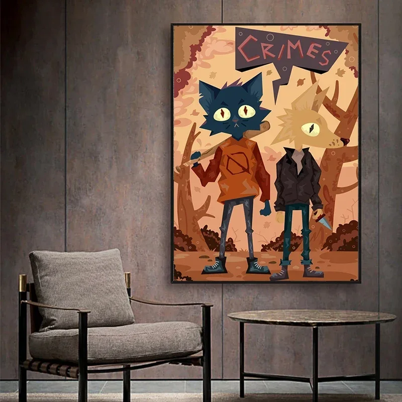 Cute Video Game Night in The Woods Painting Canvas Poster Wall Art Pictures for Living Room Bedroom Playroom Modern Home Decor