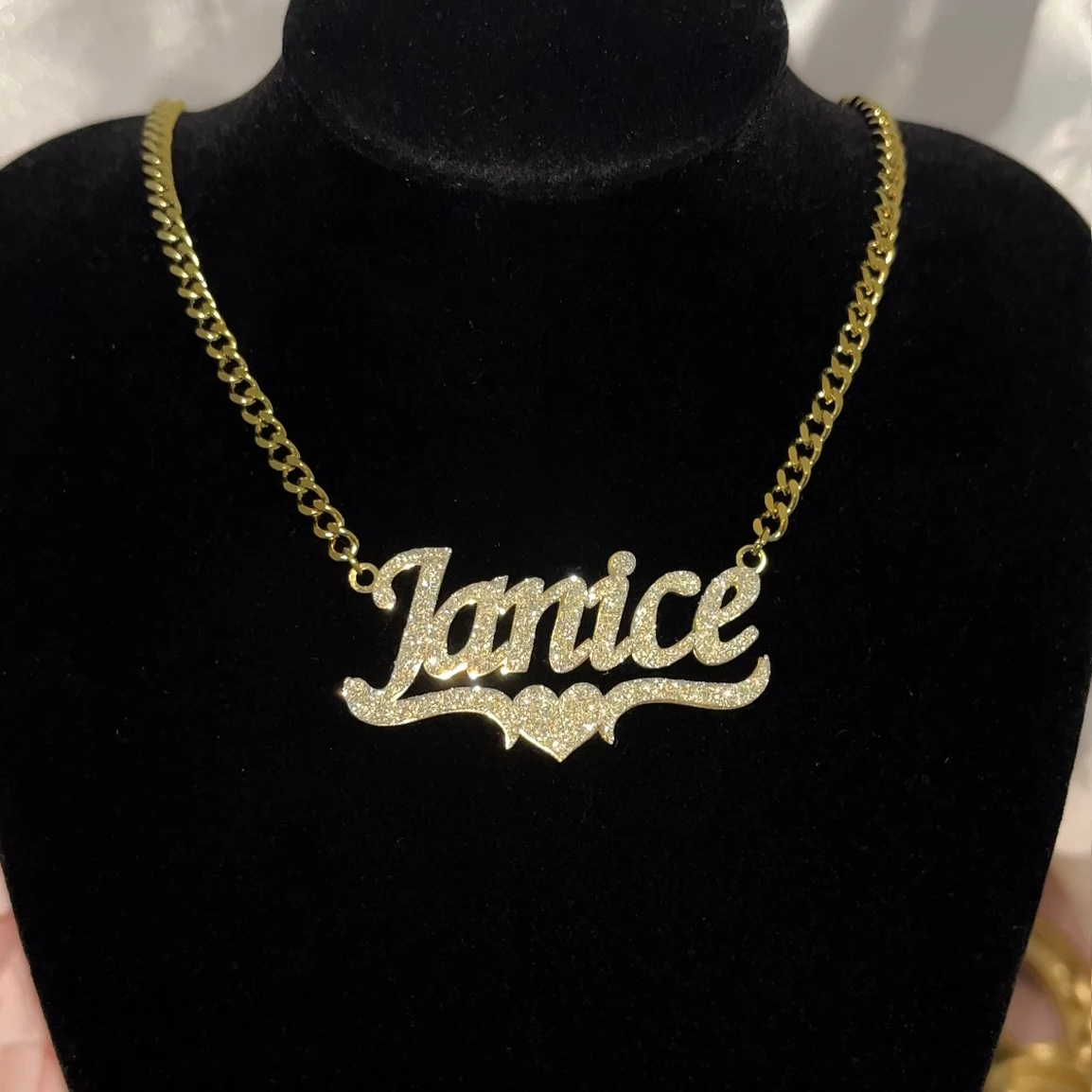 Personalized Name Necklace Custom Bling Name Necklaces Gold Stainless Steel Cuban Chain Choker for Women Necklace Jewelry Gift