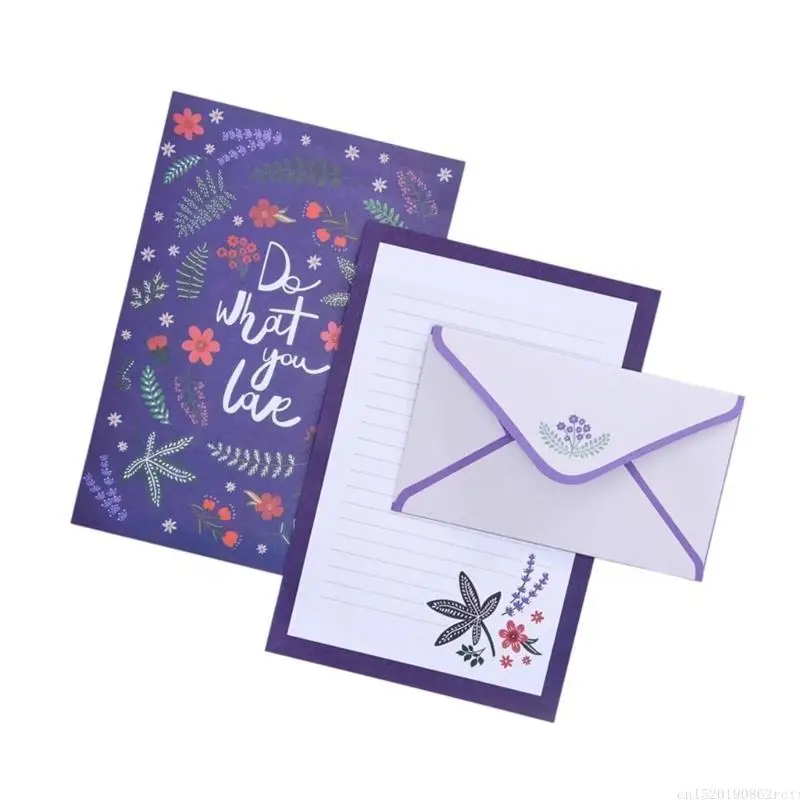 D5BB Friendly Envelopes and Matching Notepaper Envelope Set Featuring Floral Pattern and Animals