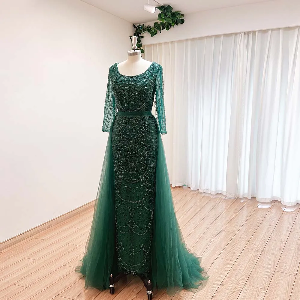 Elegant Mermaid Pearls Evening Dress for Women 2024 Long Sleeves Detachable Train Formal Prom Weddding Party Gowns Customized