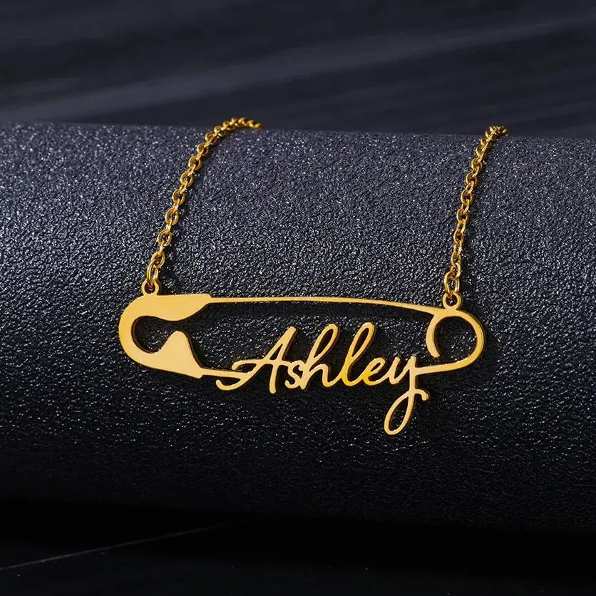 

Custom Name Pin Necklaces For Women Gold Color Personalized Name Stainless Steel Pin Necklace Christmas Party Jewelry Gift