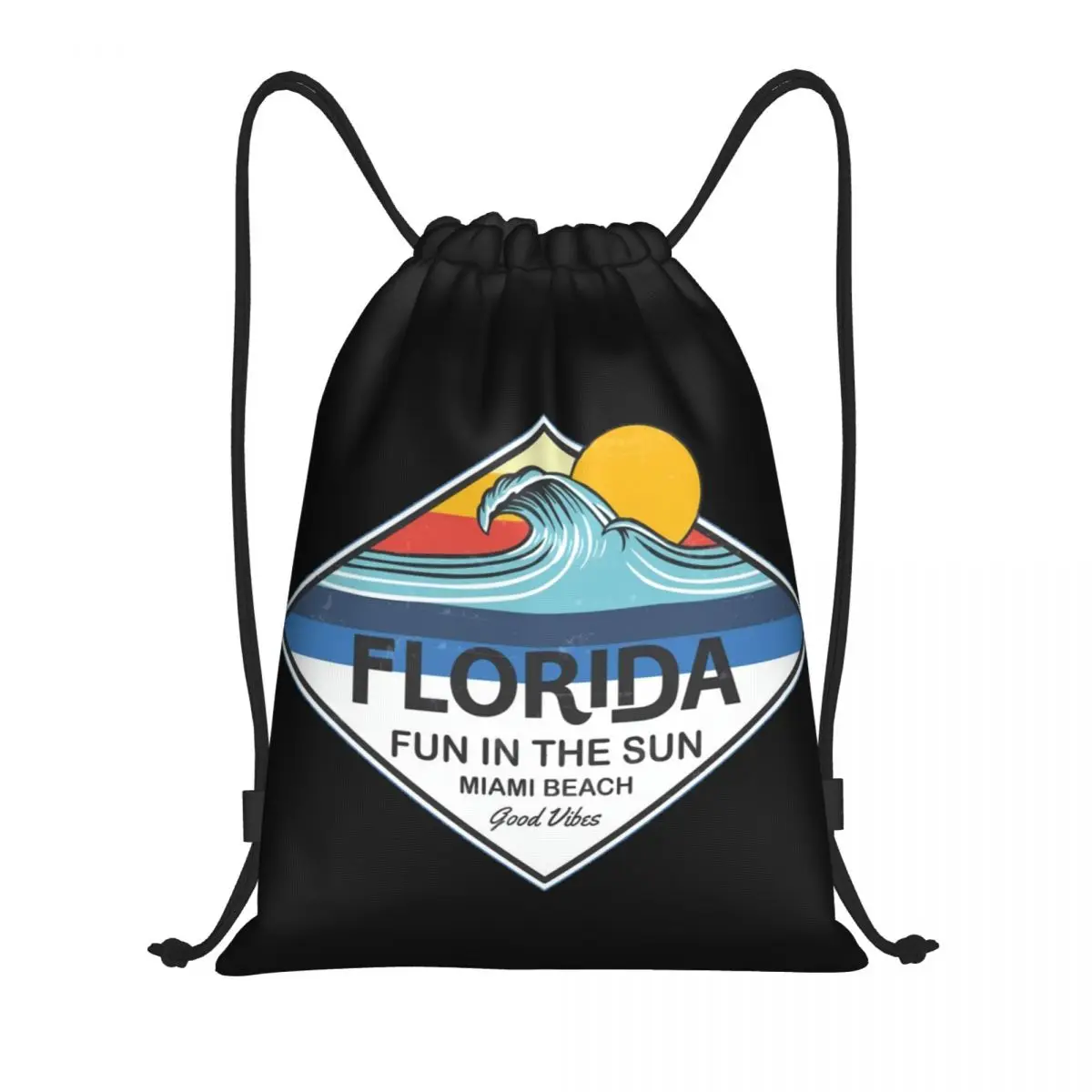 Custom Florida Miami Seaside Beach Sun Drawstring Backpack Bags Men Women Lightweight Gym Sports Sackpack Sacks for Shopping