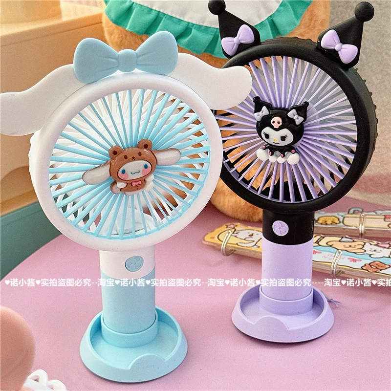 Kawaii Sanrio Kuromi Mymelody Cinnamoroll Cartoon Silent Handheld Usb 3Rd Gear Wind Speed Fan Anime Cute Portable Fan with Stand