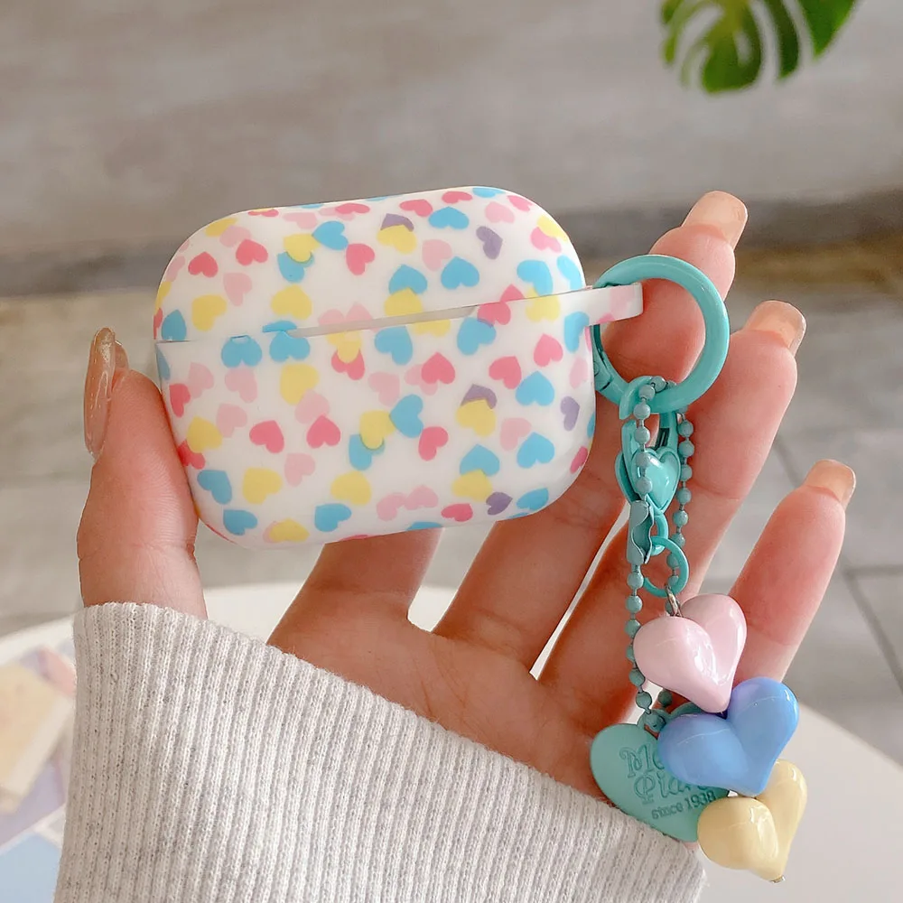 Силиконовый красочный чехол для наушников с подвеской в виде сердца любви для Apple AirPods 1/2 3 4 AirPod Pro 2, милый защитный чехол для гарнитуры