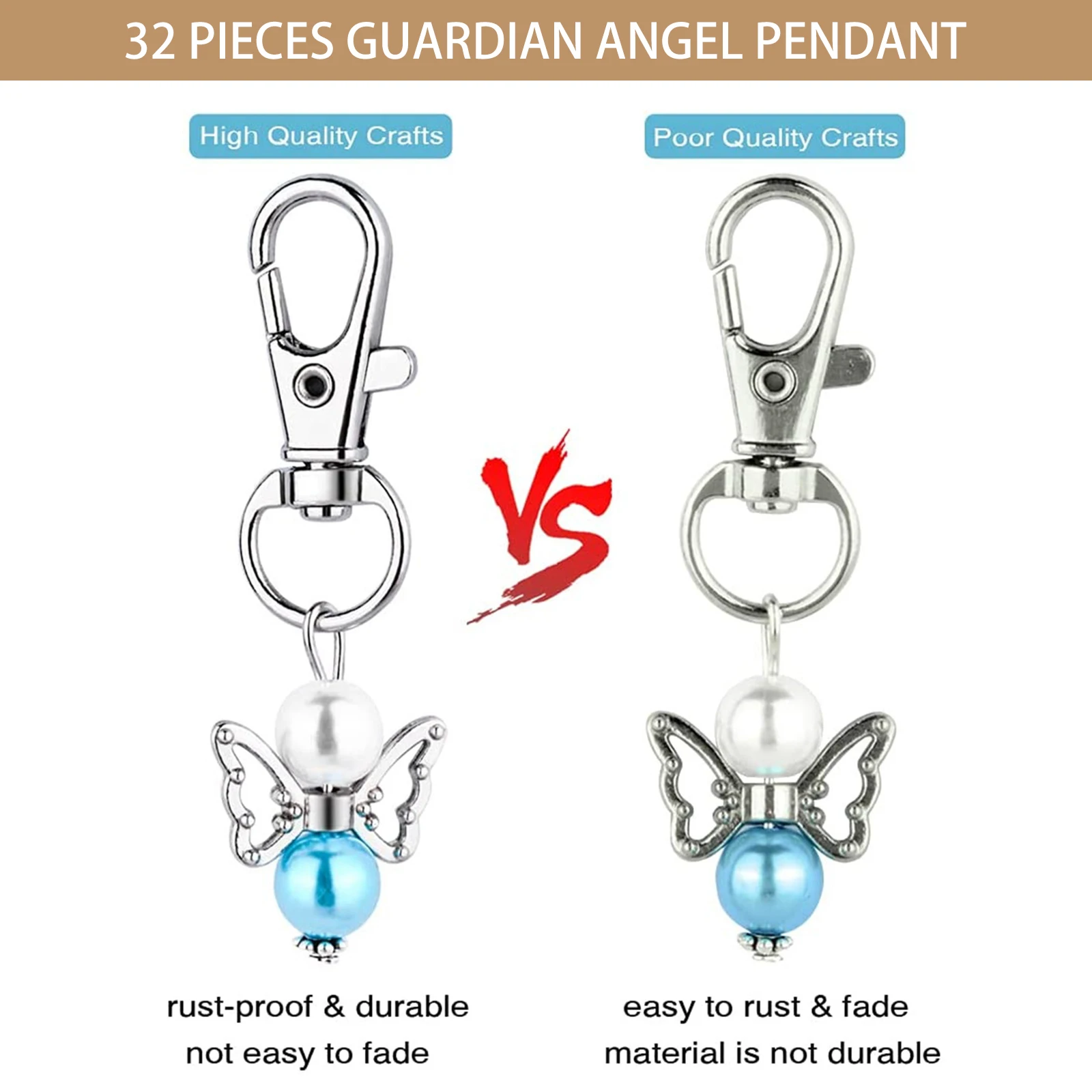 32 Pieces Metal Keyring Car Keychain Key Ring Guardian Angel Pendant Mini Star Pendant Key Ring Lucky Guest Gift Wedding 6