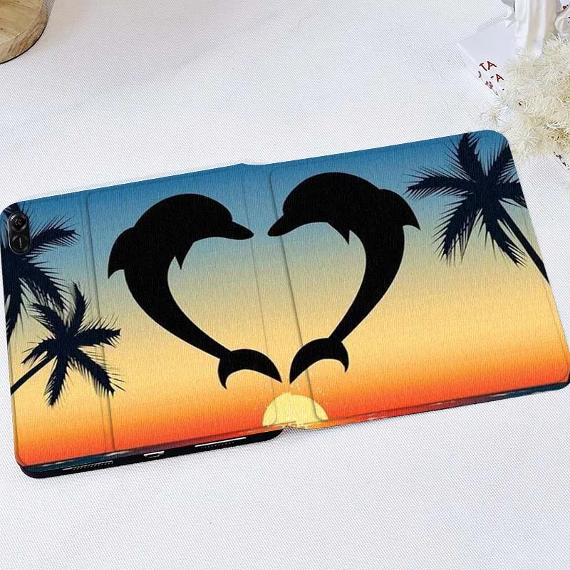 

Sunset Dolphin Palm Silhouette Gift For Huawei MediaPad T5 T10s M6 M5Lite SE Honor Tab 5 6 7 V7 V8 X8a X9a Pro Soft Tablet Case