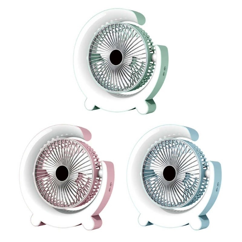 Rechargable 1200mAh Table Fan with Colorful Light Low Noise Fan for Office Room