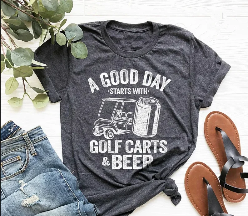 Camicia da bere divertente una buona giornata inizia con carrelli da Golf e birra Top A maniche corte t-shirt 100% cotone Streetwear Harajuku goth y2k