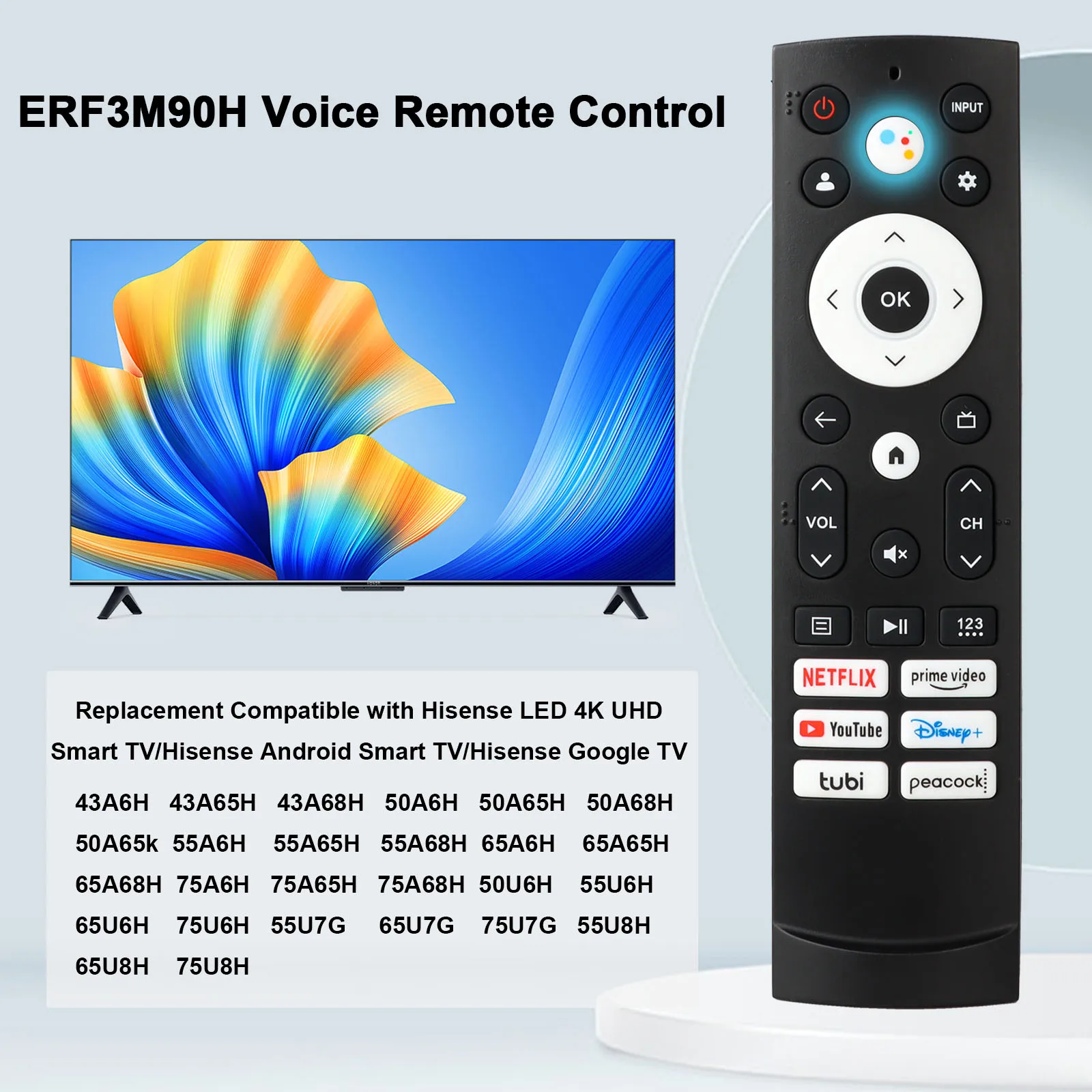 New Voice Remote Control ERF3M90H Use for Hisense Smart TV 43A6H 43A65H 43A68H 50A65H 50A68H 50A65k 55A6H 55A65H 55A68H 65A6H