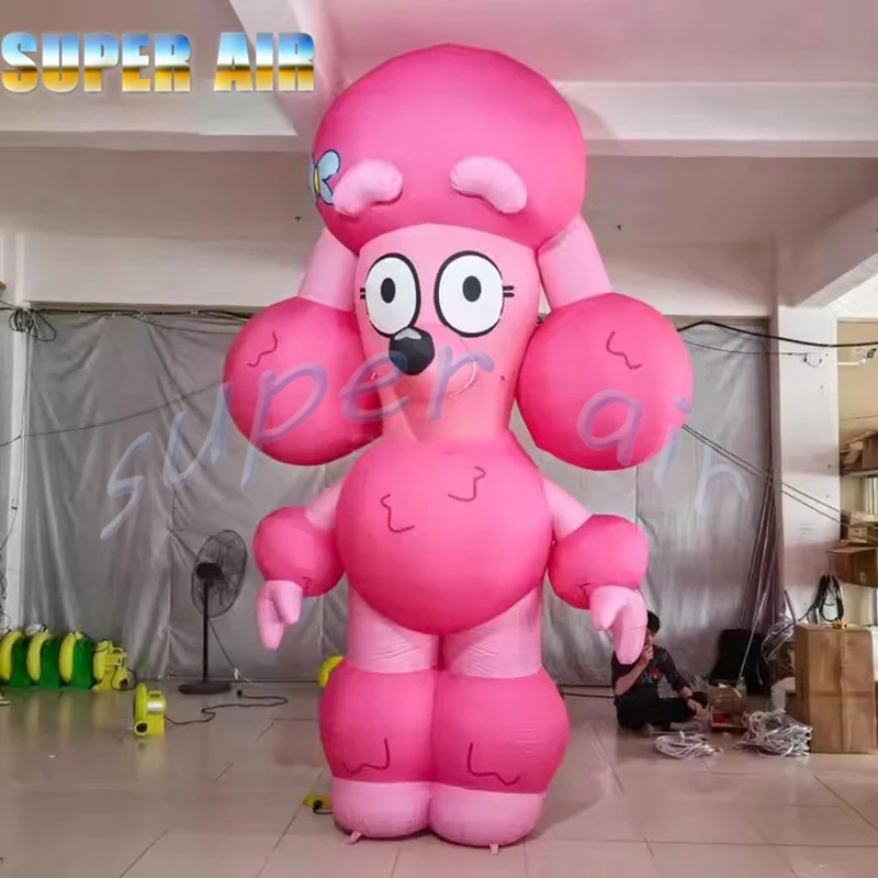 Giant outdoor party decoration animal model inflatable pink dog with curly hair