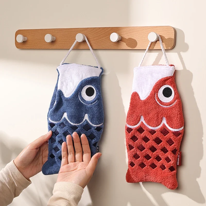 Hanging Super Absorbent Handkerchief Children's Cute Cartoon Koi Form Hanging Hand Towel Household Bathroom Kitchen Hand Towel