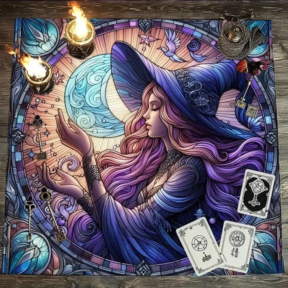 Mystic Moon Stars Tarot Altar Cloth Multiple Sizes Printed Zodiac Constellation Celestial Polyester Divination Party Astrology
