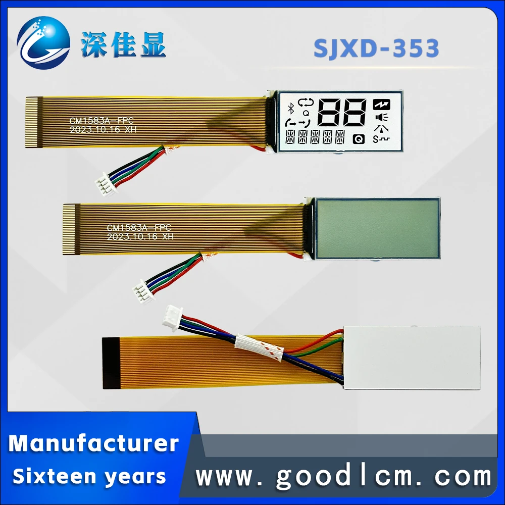 Klein Formaat Segment Code Type Lcd-Display SJXD-353 Instrument Monochroom Display Rgb Backlight Fpc Aansluiting 5.0V Voeding