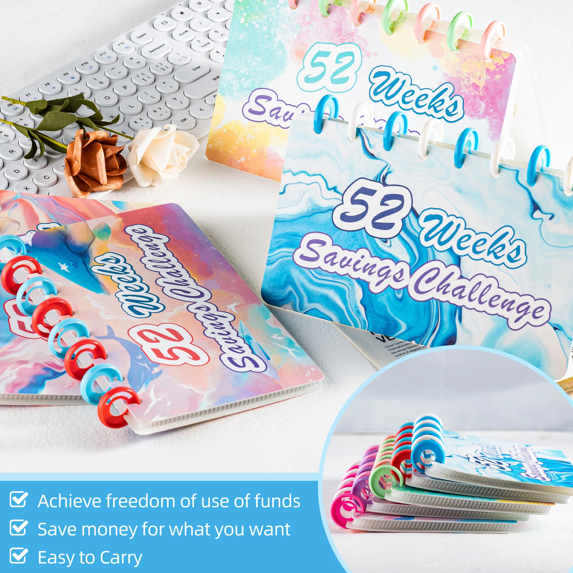 1Pc New PVC 52 Week Savings Challenge Cash Envelopes Money-Saving Organizer Kids Loose-Leaf Notebook Planner Cash Binder Budget