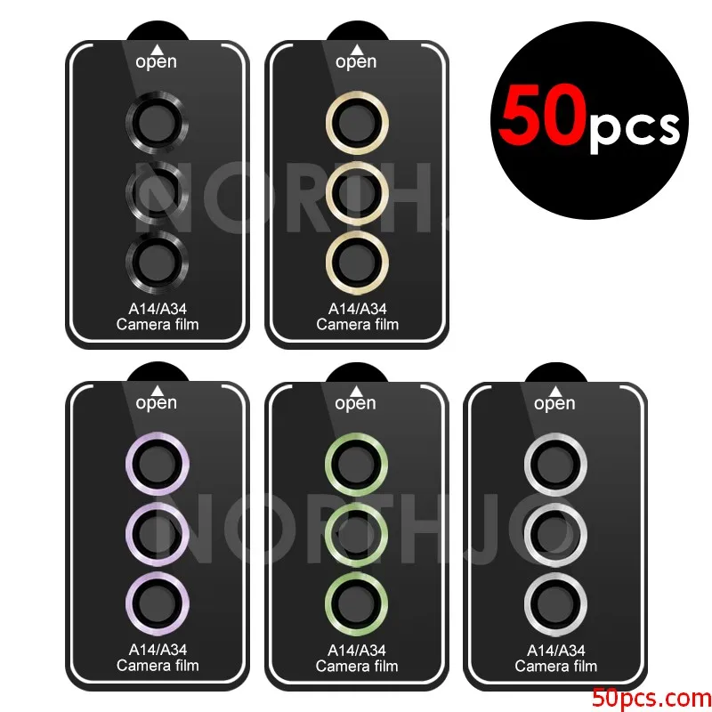 

50Pcs CD Metal Camera Lens Protector Cover For Samsung Galaxy A14 A24 A34 A54 A05 A05s A15 A25 A35 A55 S23fe 5G 3D Alloy Glass