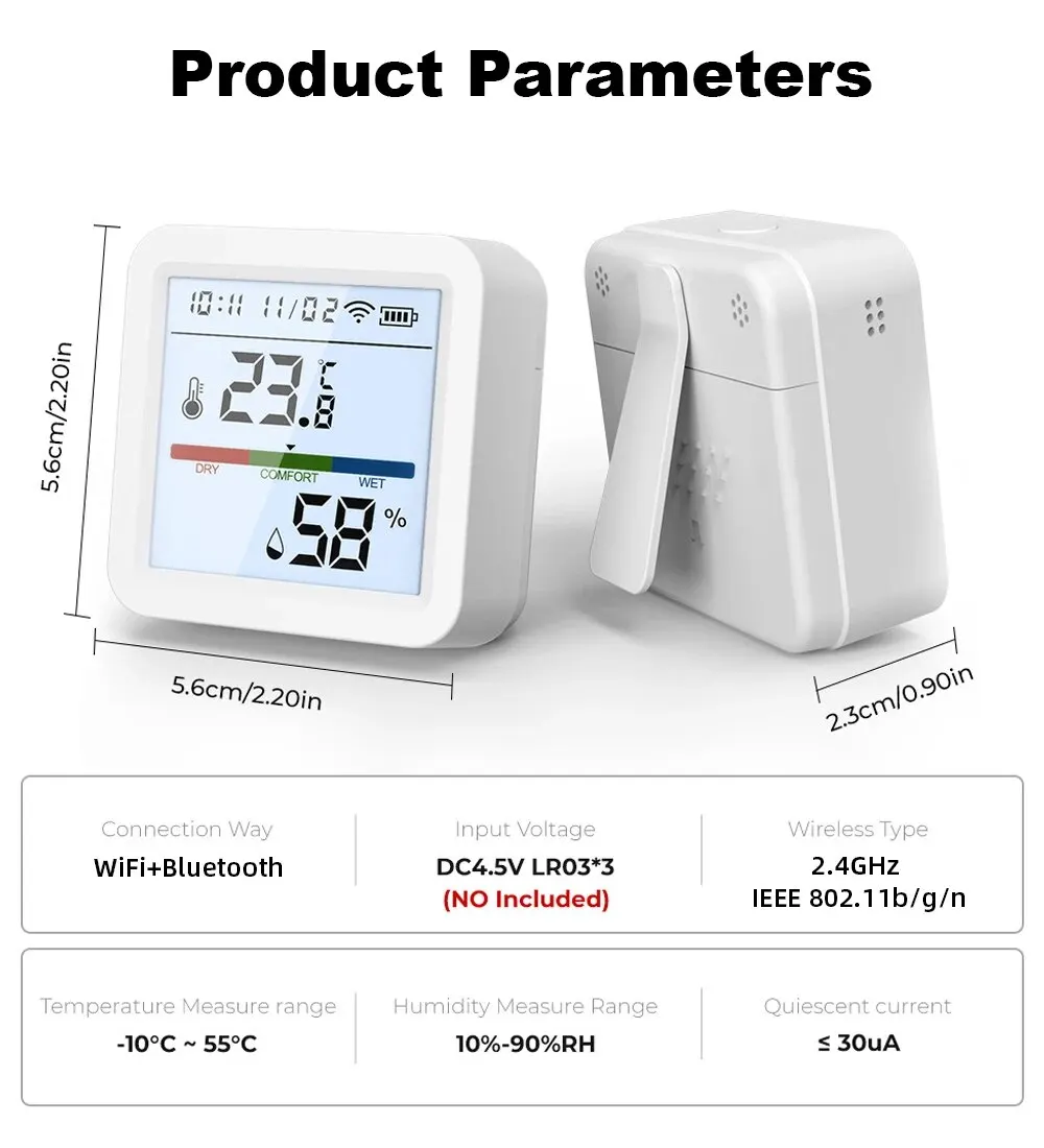 ONENUO Tuya WIFI/Zigbee Temperature Humidity Sensor Hygrometer Thermometer Smart Home Backlight Smart Life Support Alexa Google