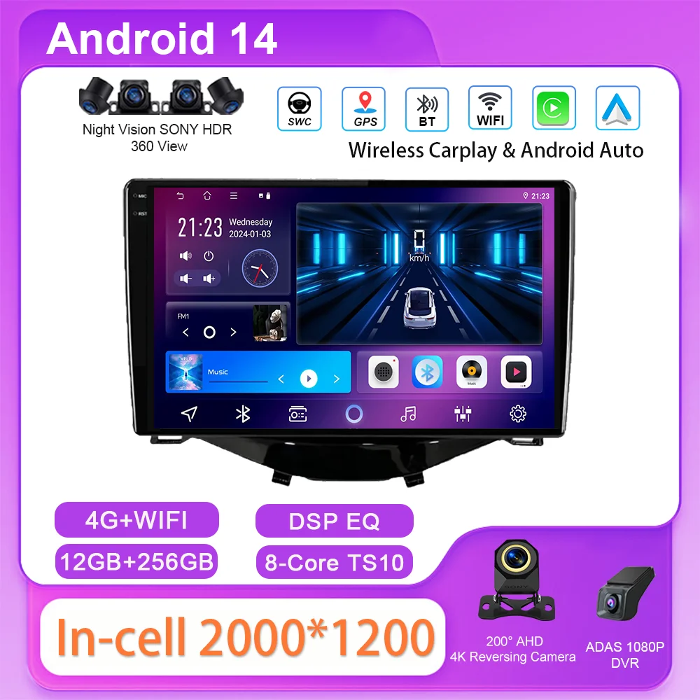 

Car Android 14 Radio Stereo For Toyota Aygo Peugeot 108 2016 Auto Touch Screen Multimedia Player GPS Navigation NO 2din DVD 4G