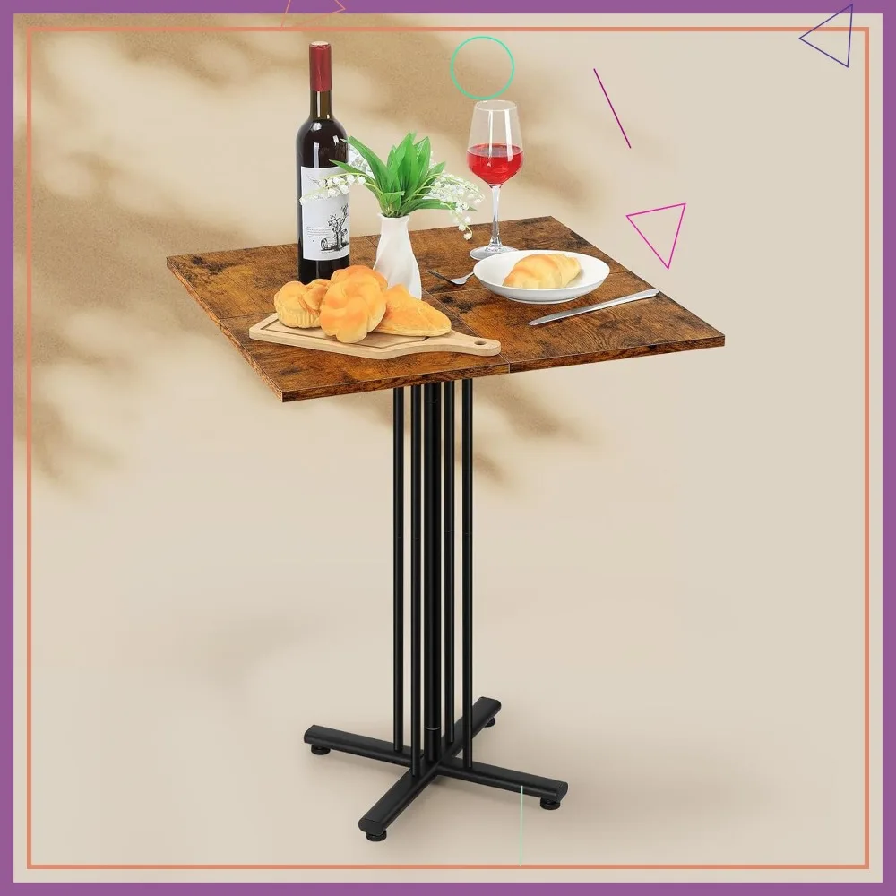 

Compact Square Dining Table with Rustic Brown Top, Sturdy Pedestal Base for Indoor & Outdoor Use