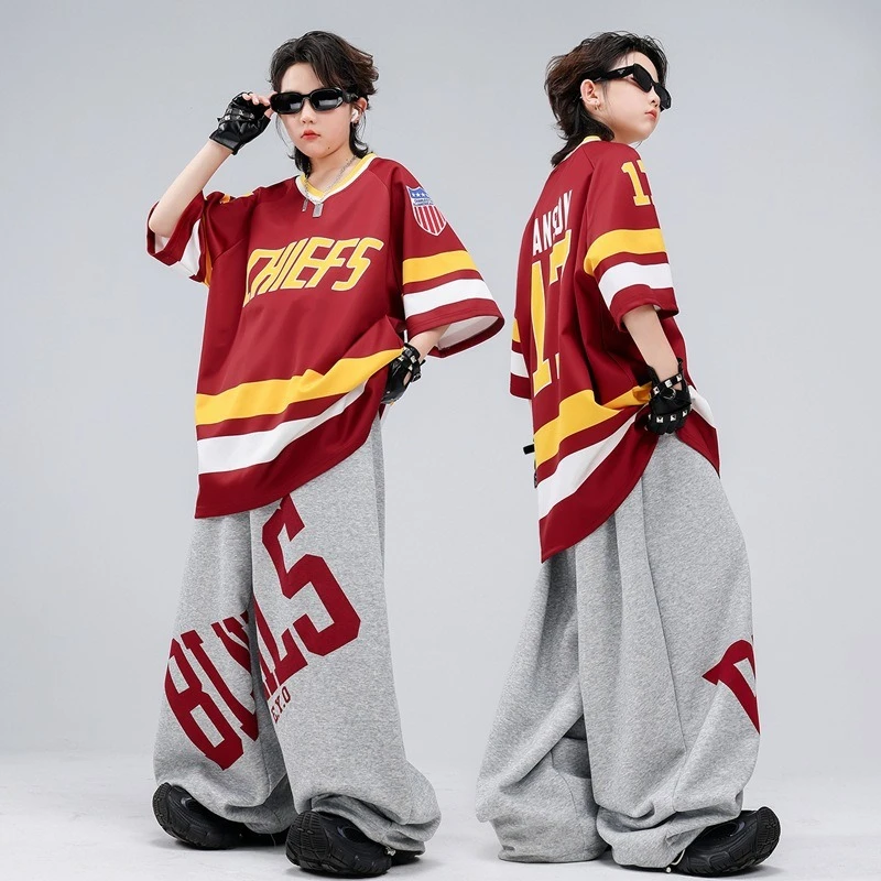 Fashion Boys Hip Hop Jazz Dance Costumes Contrast Top Baggy Pants Streetwear Clothes Sets Group Stage Performance Concert Wear