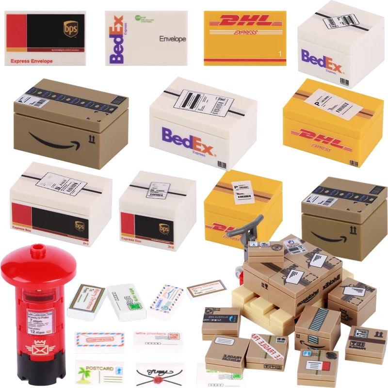 MOC City House Delivery Boxes Building Blocks Street View Package Postal Mailbox Letter DIY Printed Bricks Friends Toys Gifts