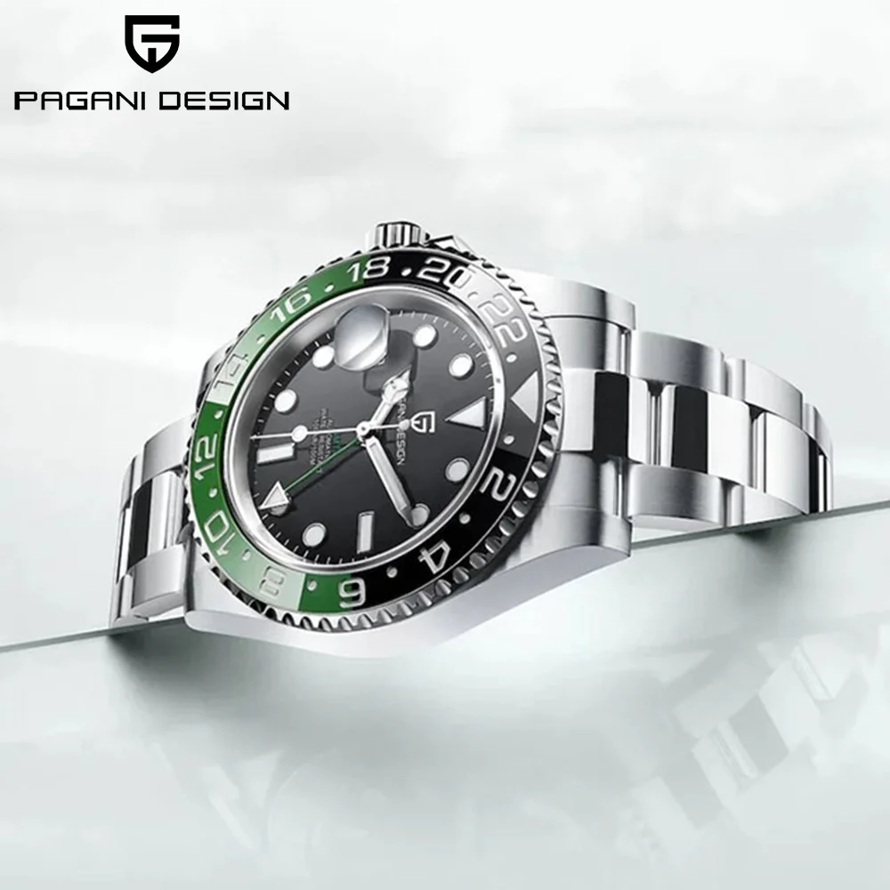 PAGANI DESIGN PD-1662 Luxury GMT Men Mechanical Wristwatch Sapphire Glass Stainless Steel 100M Waterproof Automatic Watches
