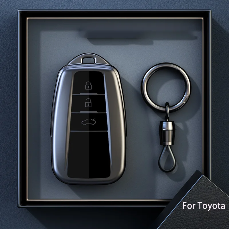 Tytanowo-szary pokrowiec na kluczyk samochodowy do Toyoty Prius Camry Corolla C-HR CHR RAV4 Prado Remote Smart 2 3 Button Akcesoria — zdjęcie 6