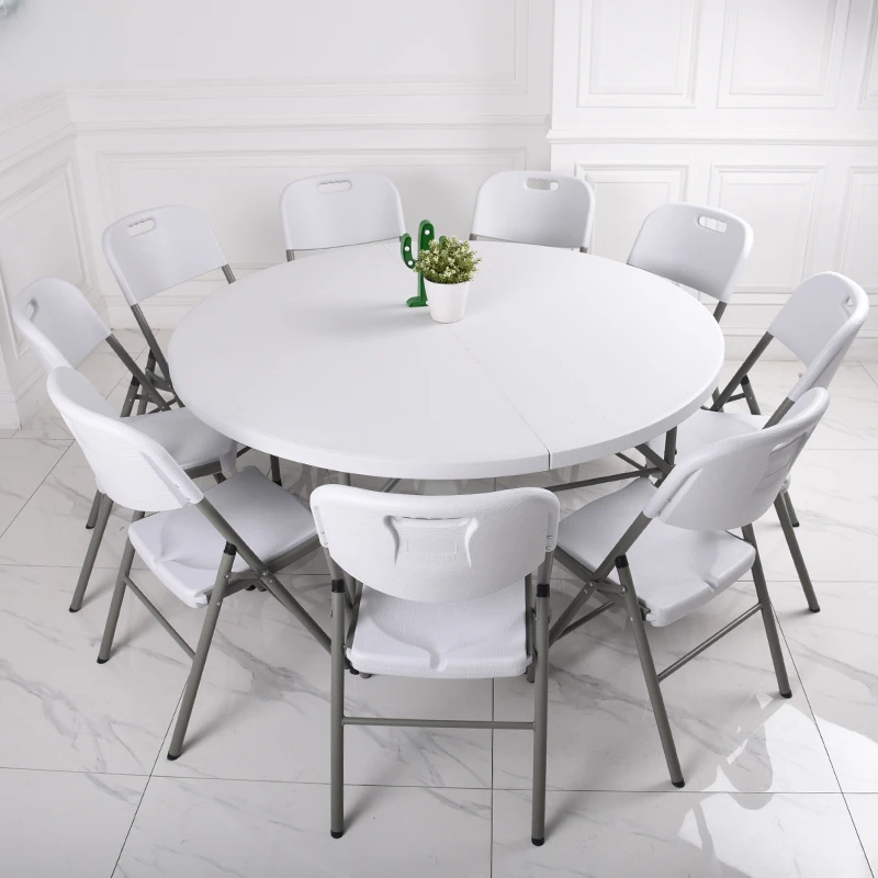 Foldable round Dining Table Household round Plastic Garden Desktop Chair Stool Dining Table foldable picnic table furniture