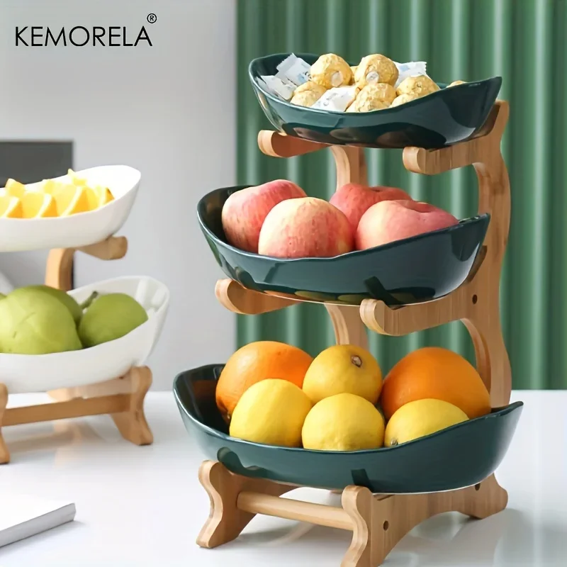 Double/Three layer Modern Wooden Living Room Multi-layer Snack Net Plastic Fruit Plate Wooden Three-layer Dessert Plate