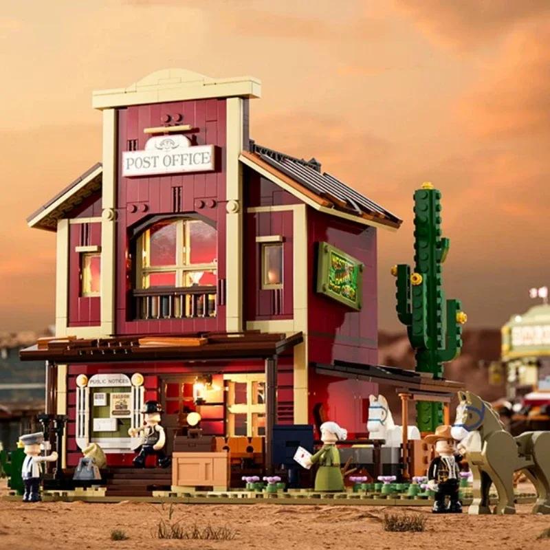 American West Series Building Blocks Western Street Scene Assembled Toy Model Desktop Ornaments Collection Gift