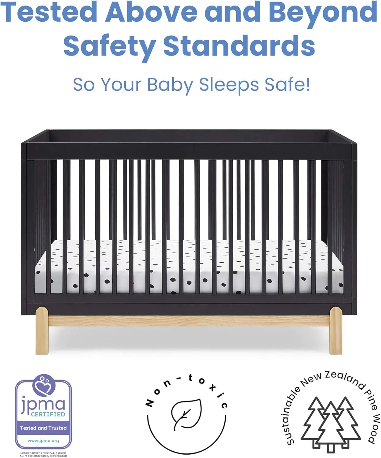 سرير الخشخاش 4 في 1 القابل للتحويل، رمادي منتصف الليل/طبيعي