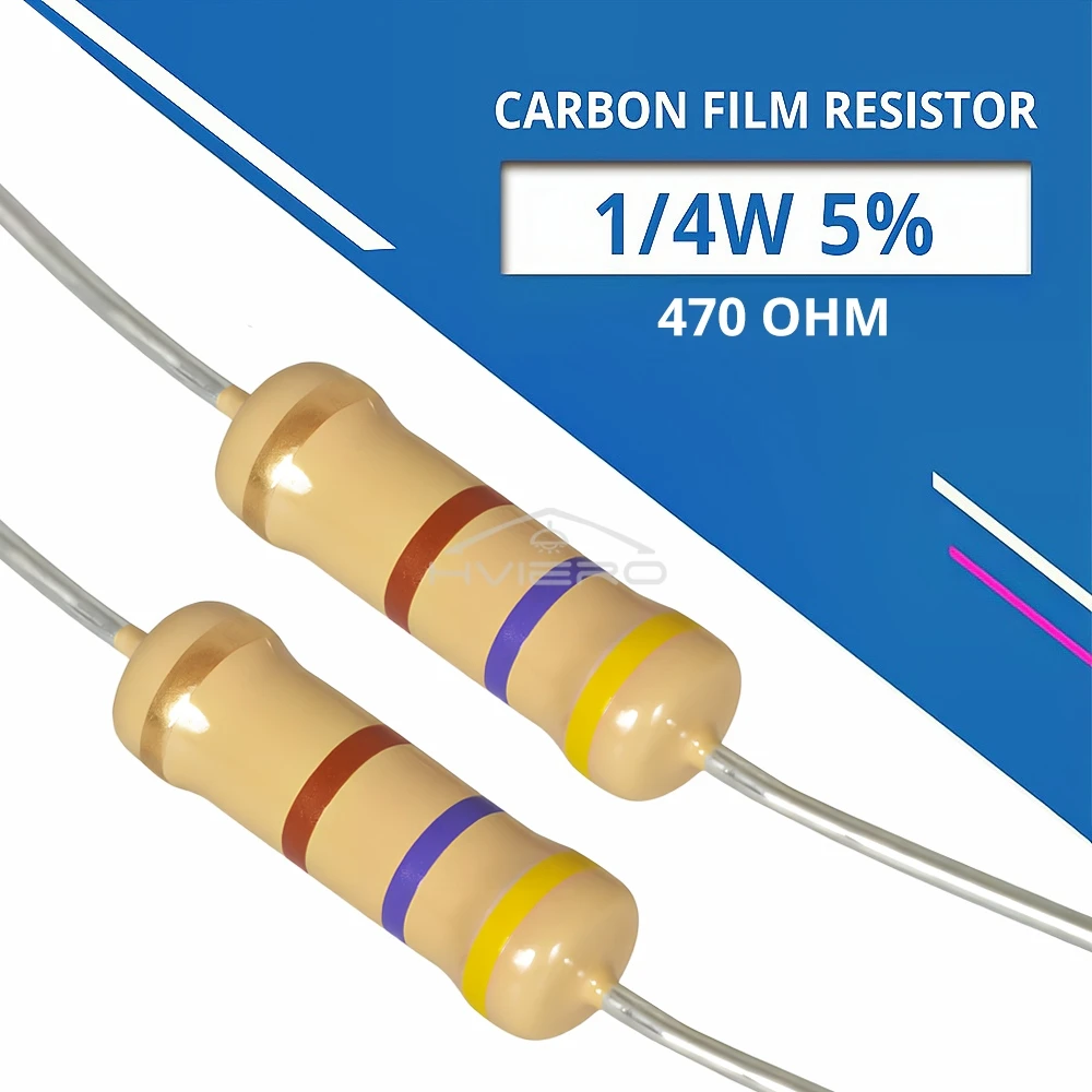 500PCS 470 Ohms Resistors Cylinder DC 12V LED High-power Carbon Metal Films Direct Insertion Four Color Ring Building Decoration