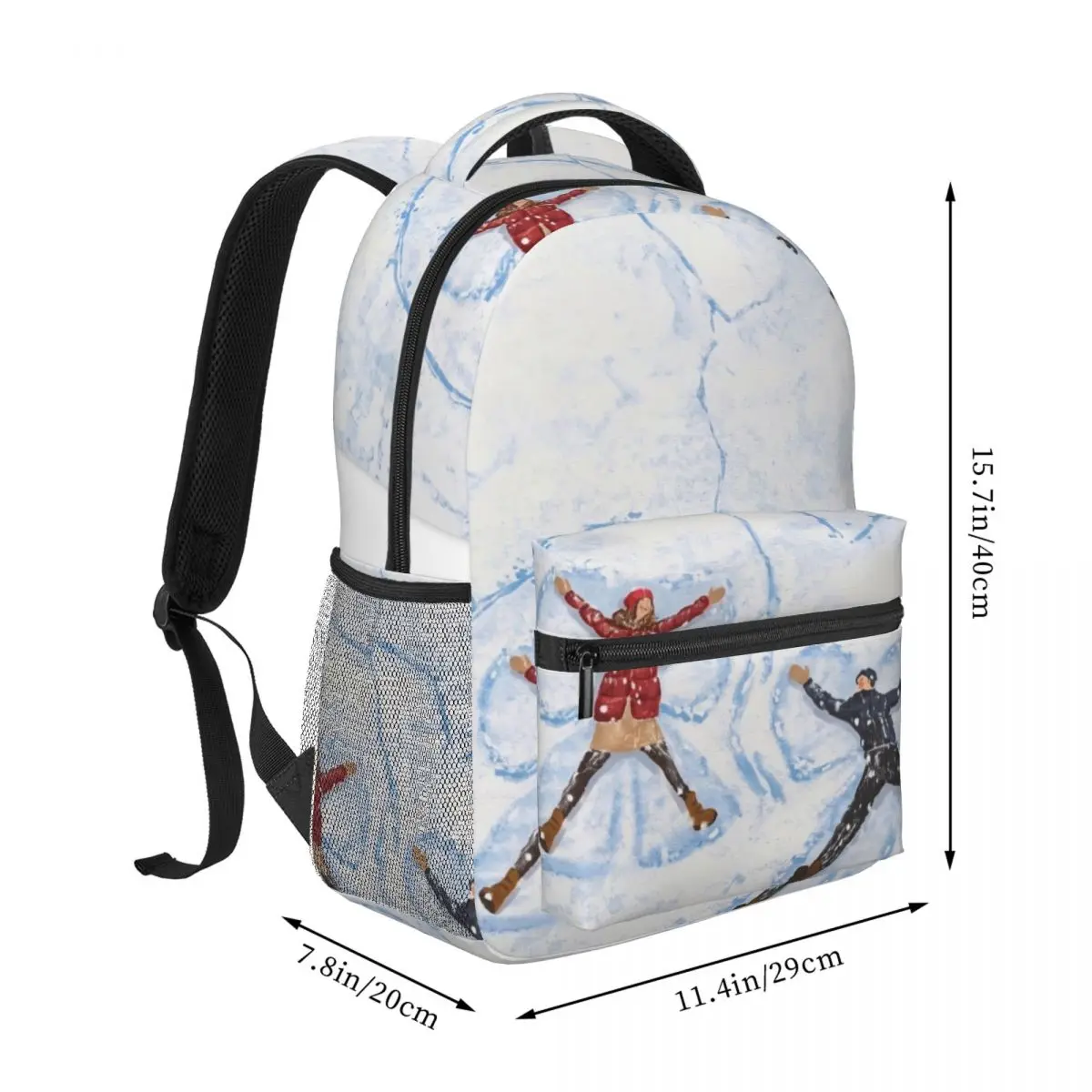 Gothic School Backpack Center Snow Angels Winter Artistic White Red Black Holiday Bookbag for Girls Boys Travel Birthday Gift