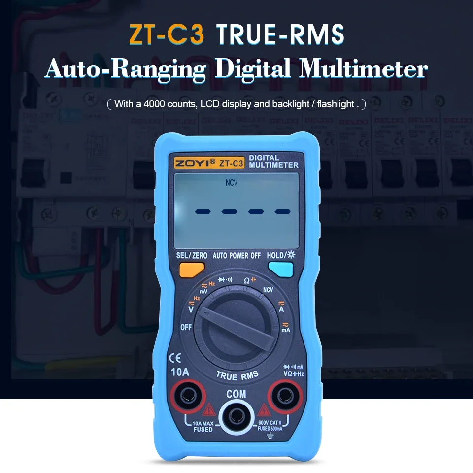 ZOYI ZT-C3 Voltmeter Ohm multimetroTester LCD Backlight flashlight Auto range Digital multimeter 4000 Counts TRMS AC/DC Ammeter