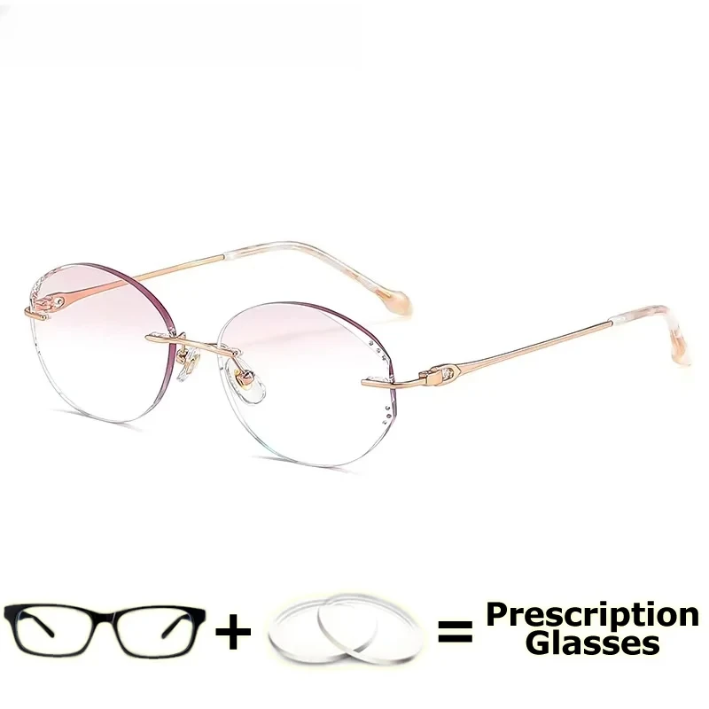 

Очки KIZN для женщин: безободковые, с градиентными розовыми линзами, антибликовые, от синего света, высококачественные титановые, для коррекции близорукости