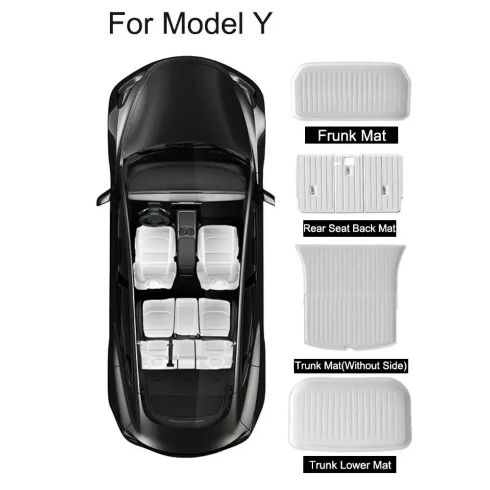 White TPE Seat Cover Cushion Frunk & Trunk Protector Anti-Kick Mats for Tesla Model Y Model 3 2021-2023 Cargo Tray Floor Mat