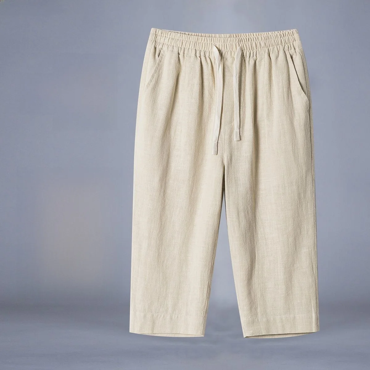 

Men's Summer Loose Fit Linen Straight Leg 7/8 Length Pants Thin Model Chinese Sle Casual Trousers Large Size Straight Tube