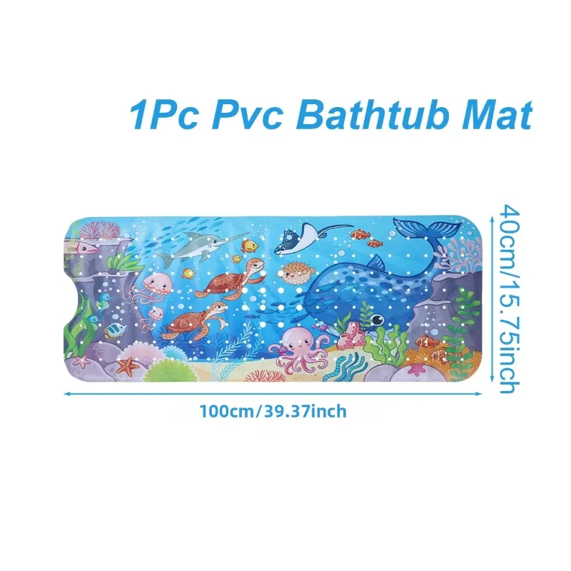 1pc Baby Bath Mat for Tub Non Slip Kids Bath Mat - 40x100cm Extra Long Cartoon Bathtub Mat Toddler Bath Mats with Suction Cups