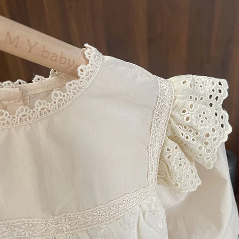 Kinder Frühling Herbst Spitzen-Puppenhemd Langarm Mädchen Atmungsaktives Studentenhemd Dehnbares Bequemes Baby-Oberteil Lässig Süßes Kinderhemd – Detail 5