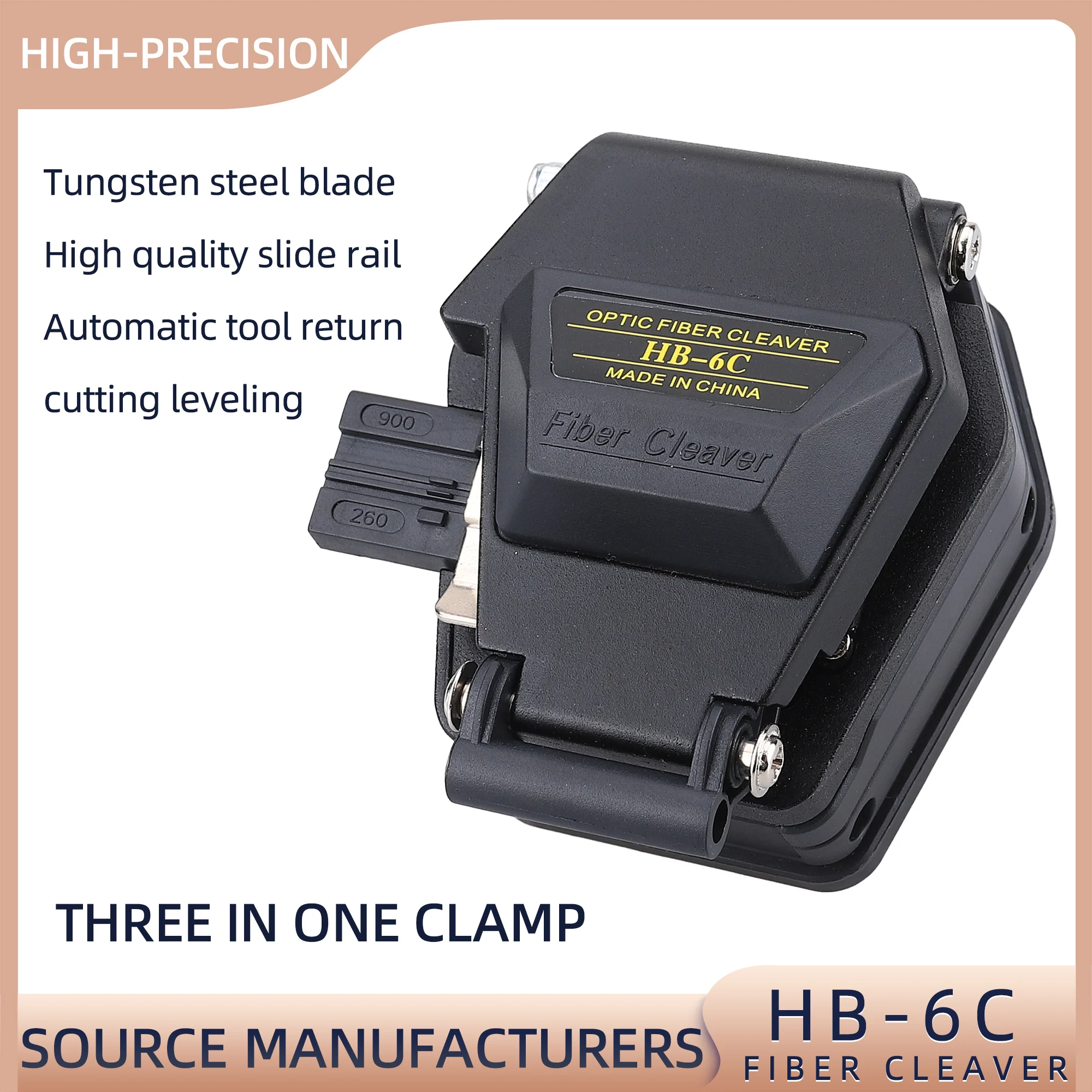 

HB-6C Optical Fiber Cleaver Cable Cutting Tool High Precision Optical Fiber Cleaver Stable Angle Stainless Steel Slides(Black)