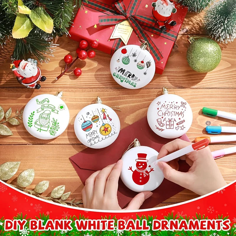 1/5pcs of Christmas Blank White Ball ornaments, Christmas tree hanging decorations DIY adult painting Christmas ornaments view 3
