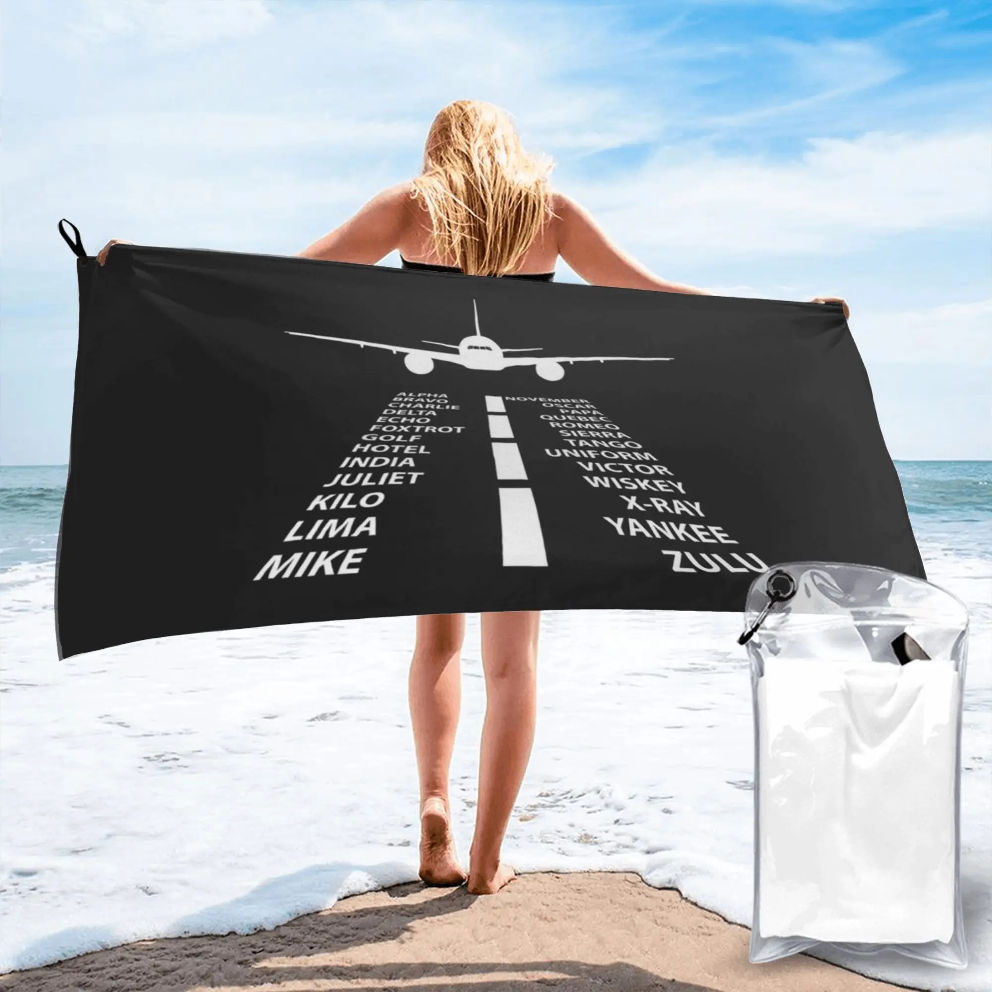 Phonetic Alphabet Pilot Airplane Funny Aviation Gift  Beach Towel Soft Microfiber Quick Dry Absorbent Quick Towels For Pool