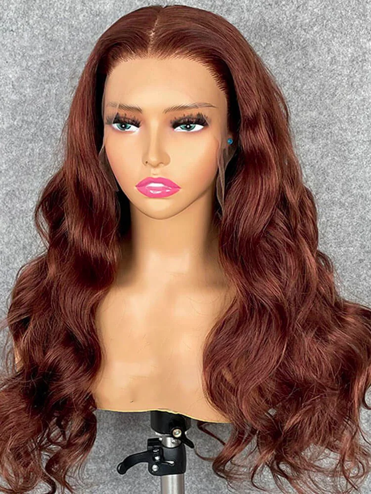 Reddish Brown Lace Front Wigs Human Hair 33# Colored 13x4 HD Human Hair Wig Pre Plucked with Baby Hair 180% Density