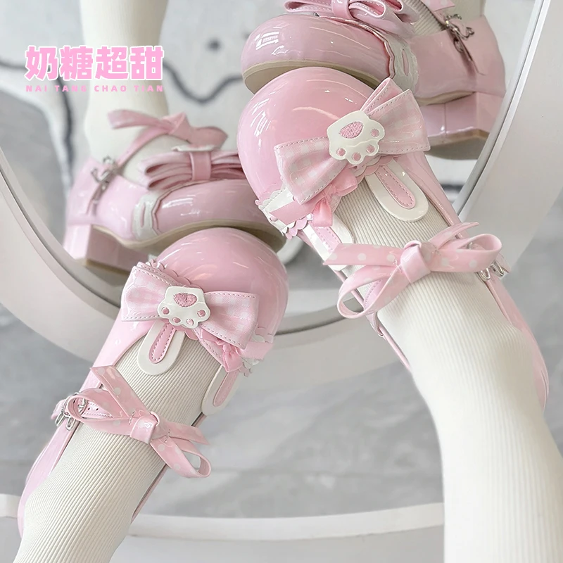 

Lovely Girls Lolita Sweet Bowknots Shoes Students Cute Small Rabbit Shaped Straps Flat Shoes Mary Janes