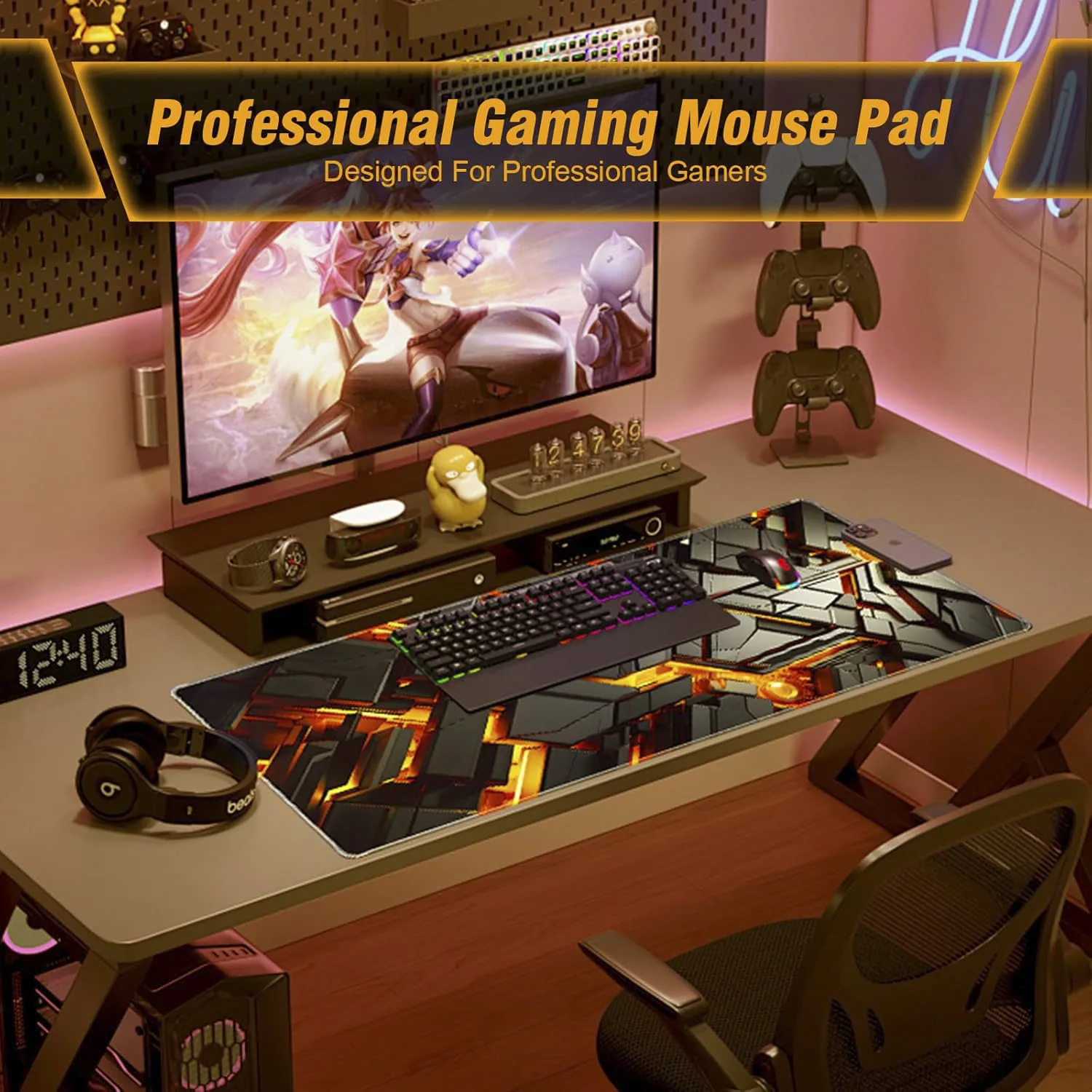 Custom made large size 3d glossy premium feel mouse pad e sports laptop and office desk mat duplicate style